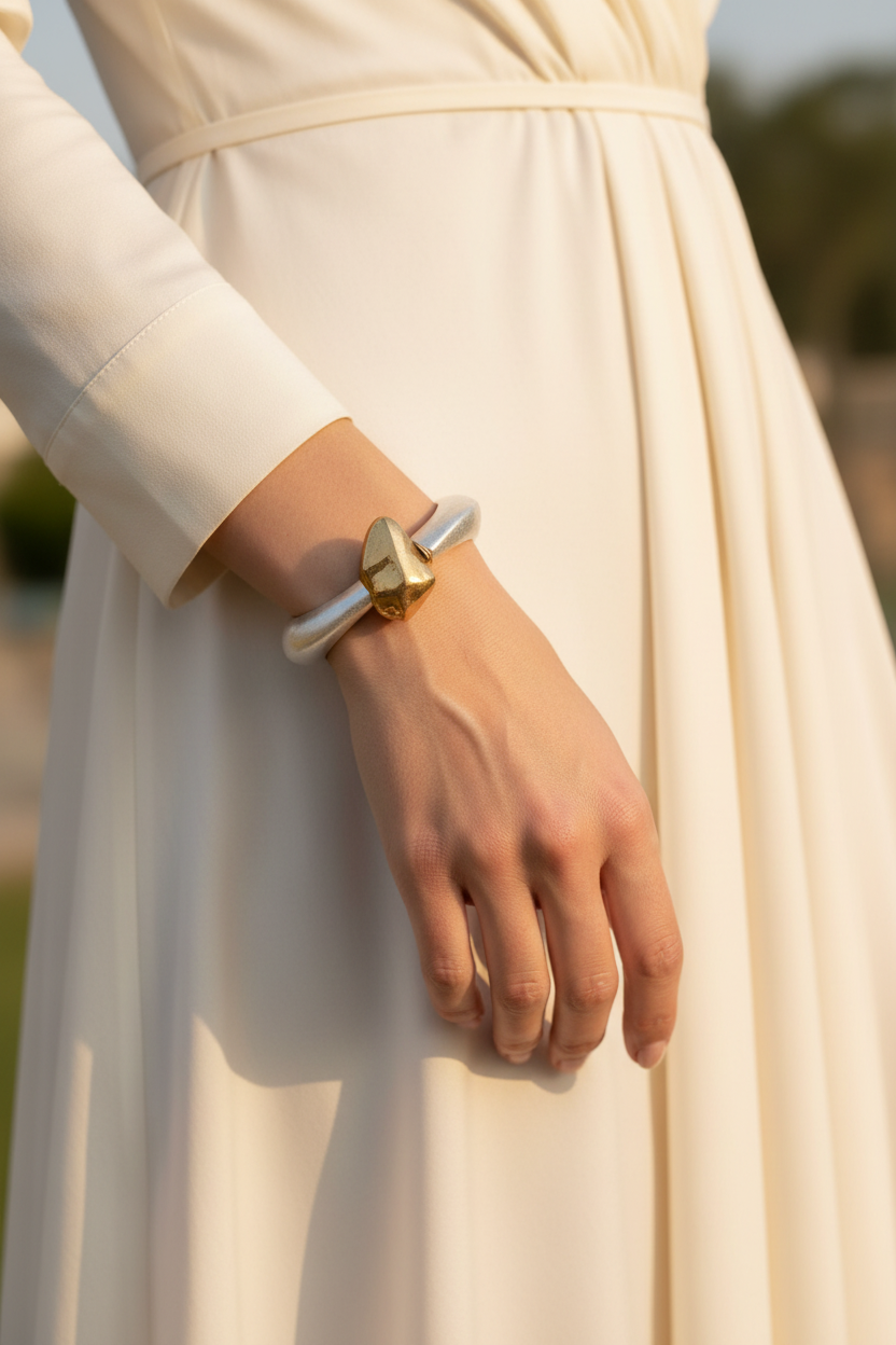 Silver gold nugget cuff outdoor