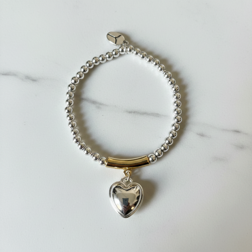 Silver Heart Charm Bracelet – Heart Down