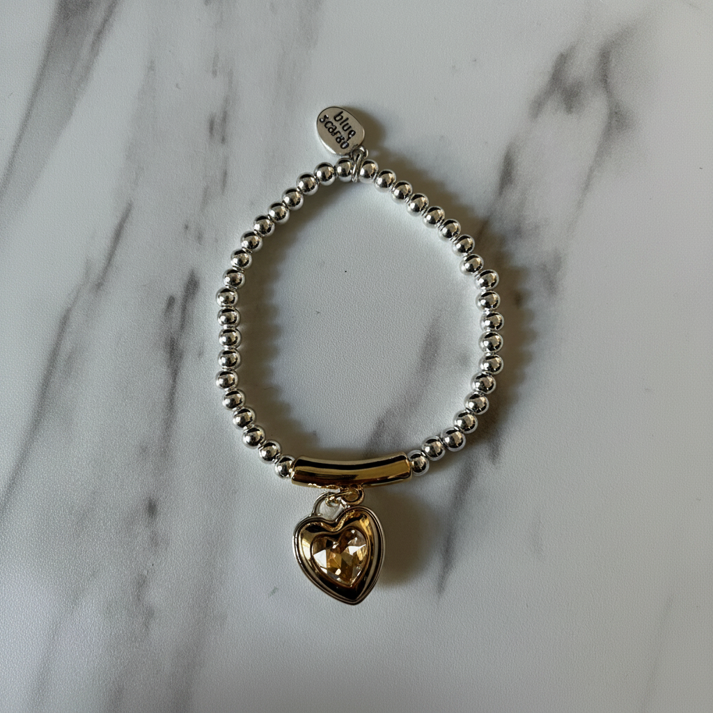 Silver Heart Charm Bracelet – Top View