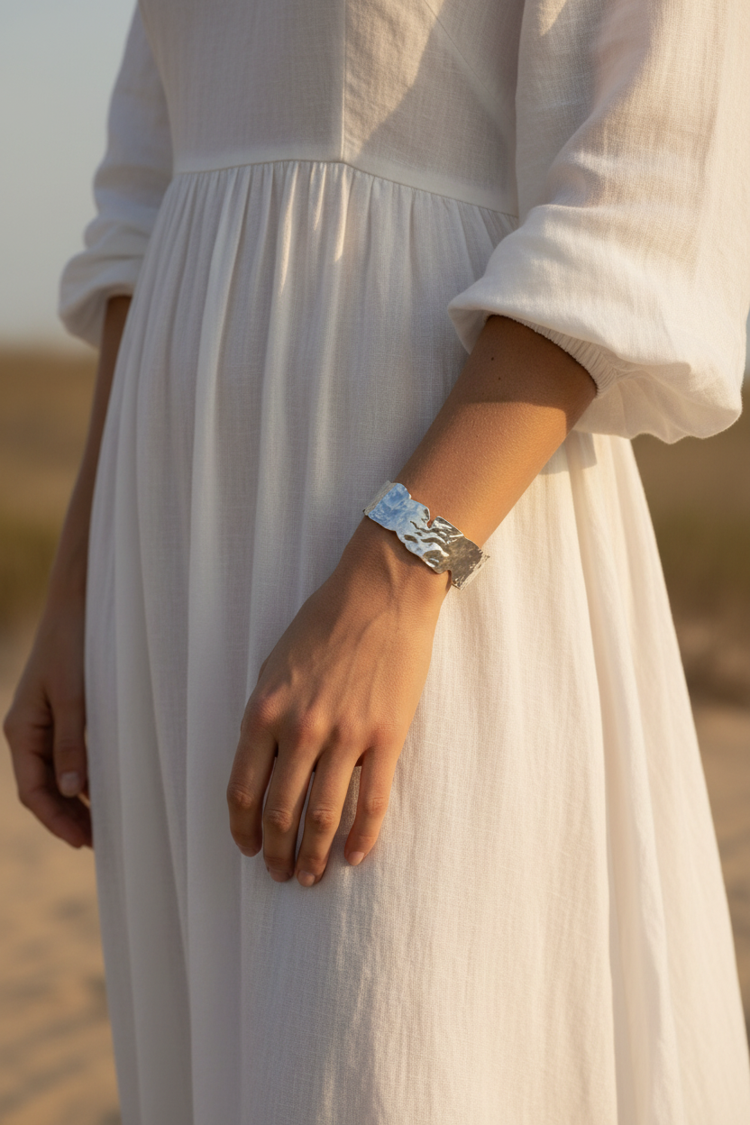 Silver molten cuff outdoor