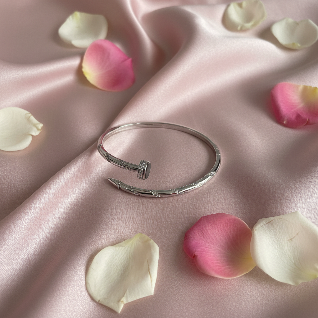 Silver nail cuff flat lay