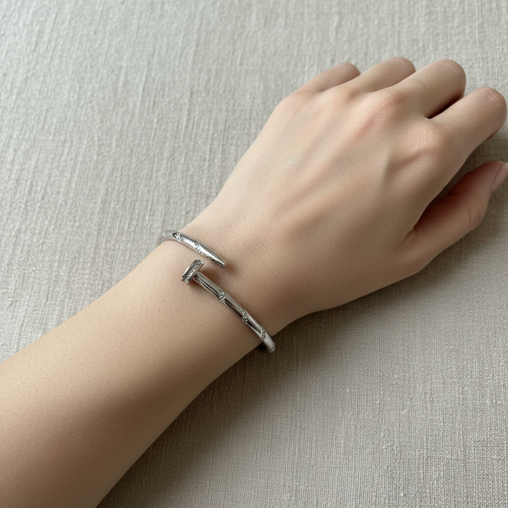 Silver nail cuff neutral linen