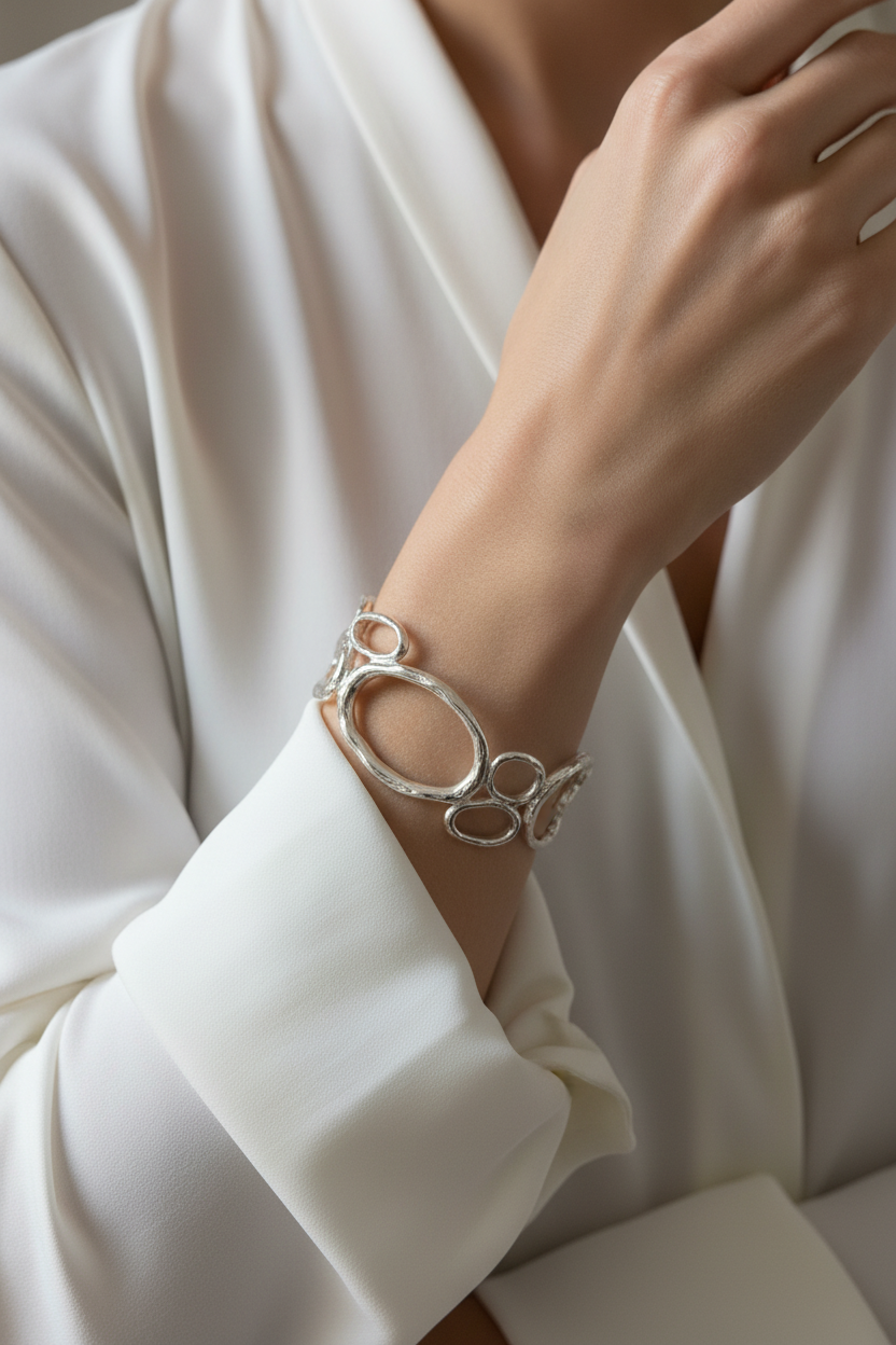 Silver Open-Circle Cuff – On Model