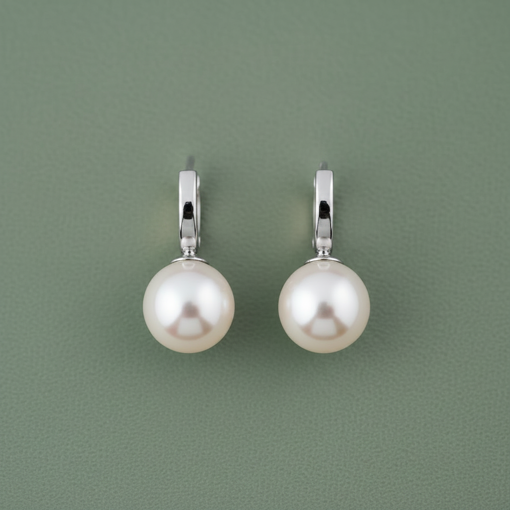 Silver version pearl huggie earrings