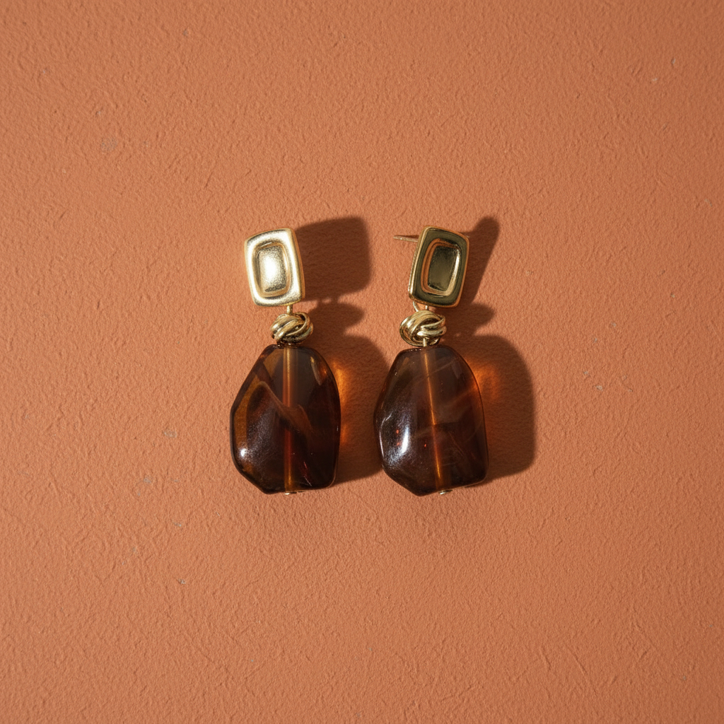 Terracotta flat lay amber drop earrings
