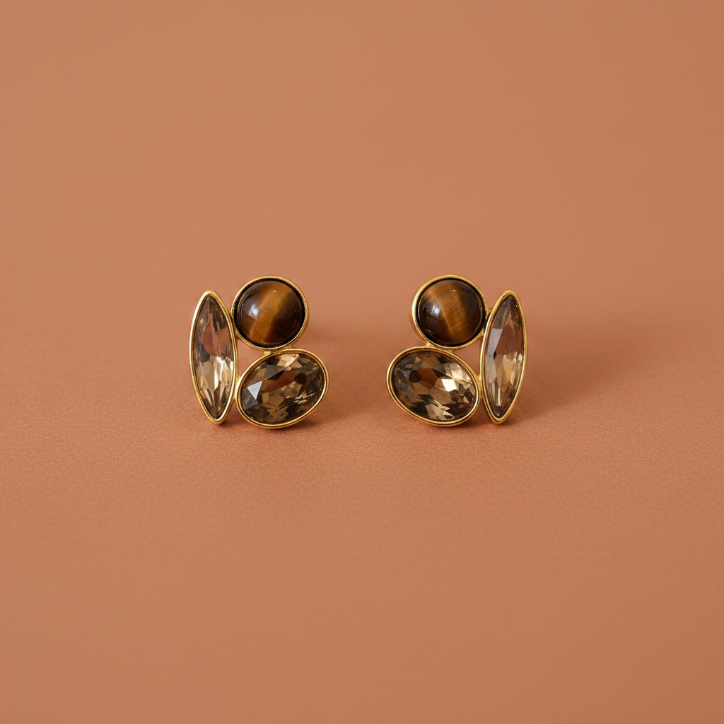 Terracotta tiger eye cluster stud earrings
