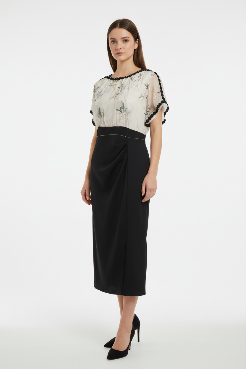 Two-Tone Midi Dress on Model