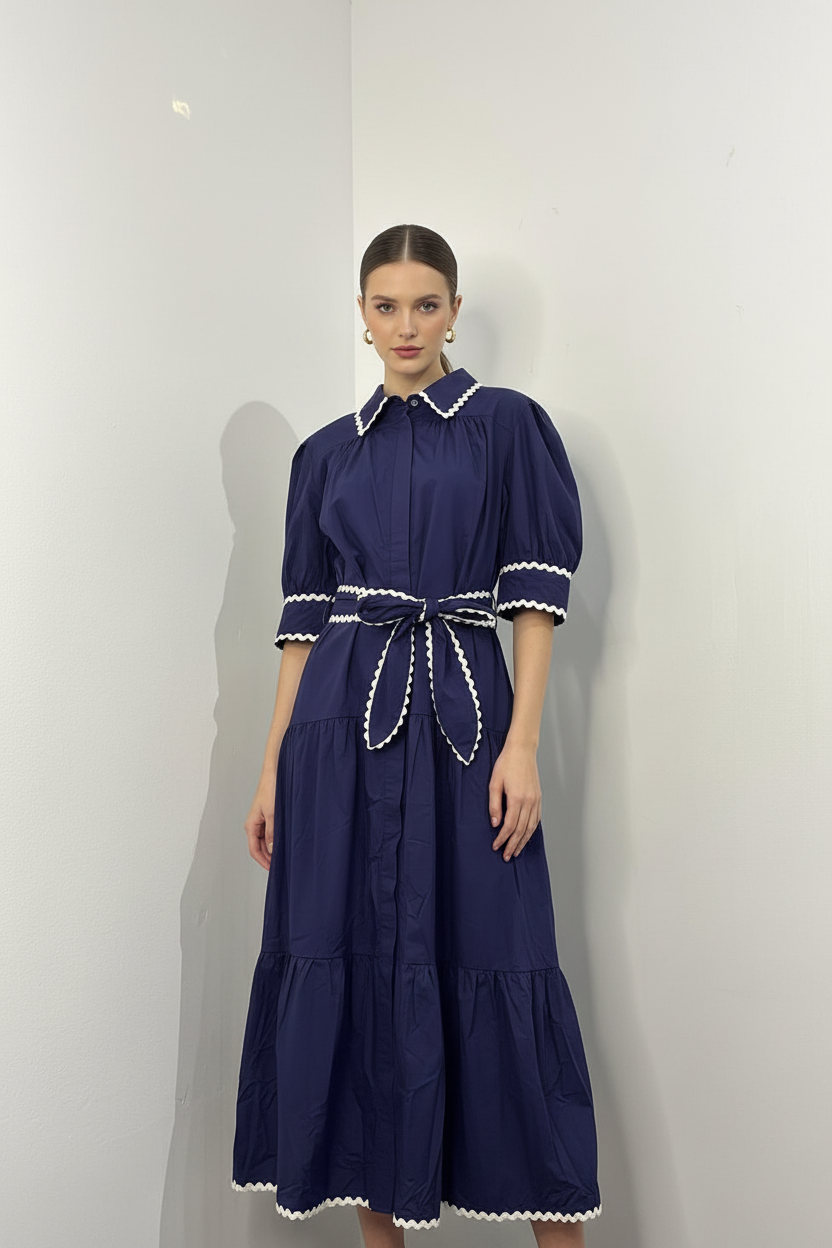 Vestido Azul Marinho - Frente com Modelo