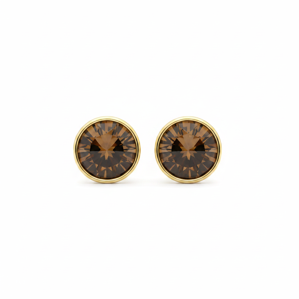 White background cognac crystal stud earrings