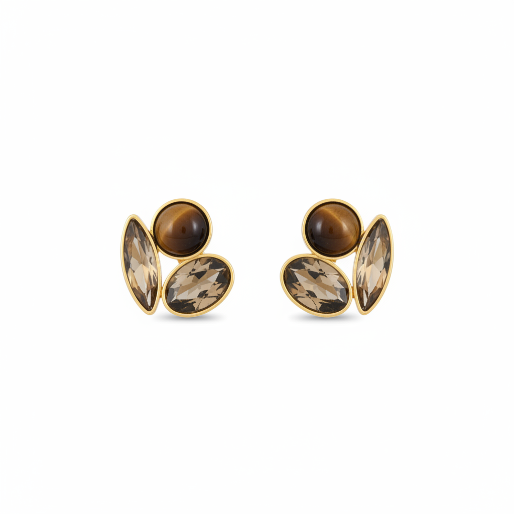White background tiger eye cluster stud earrings