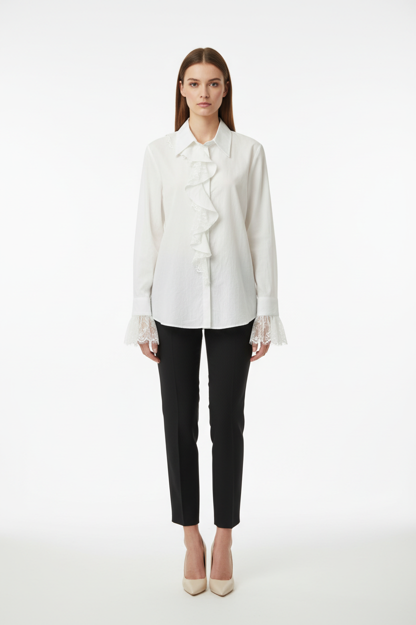 White Ruffle Shirt – Front