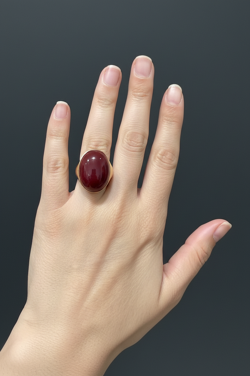 Young hand burgundy dome ring