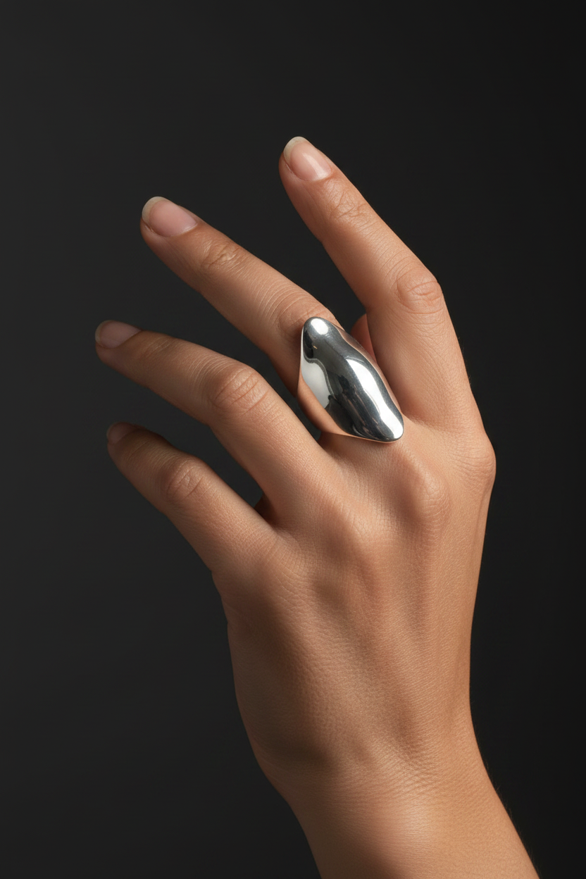 Young hand silver dome ring