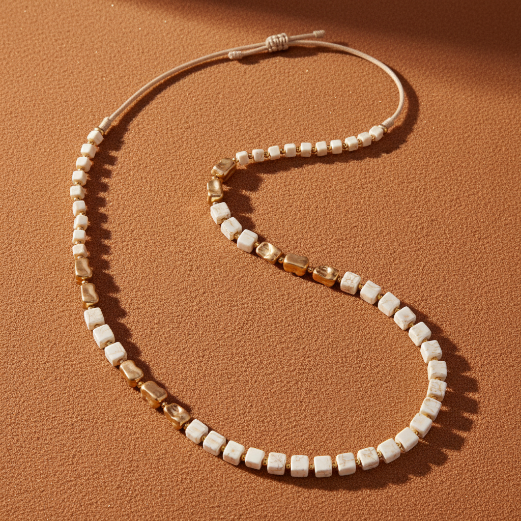 Zen Long White Howlite & Gold Necklace – Terracotta