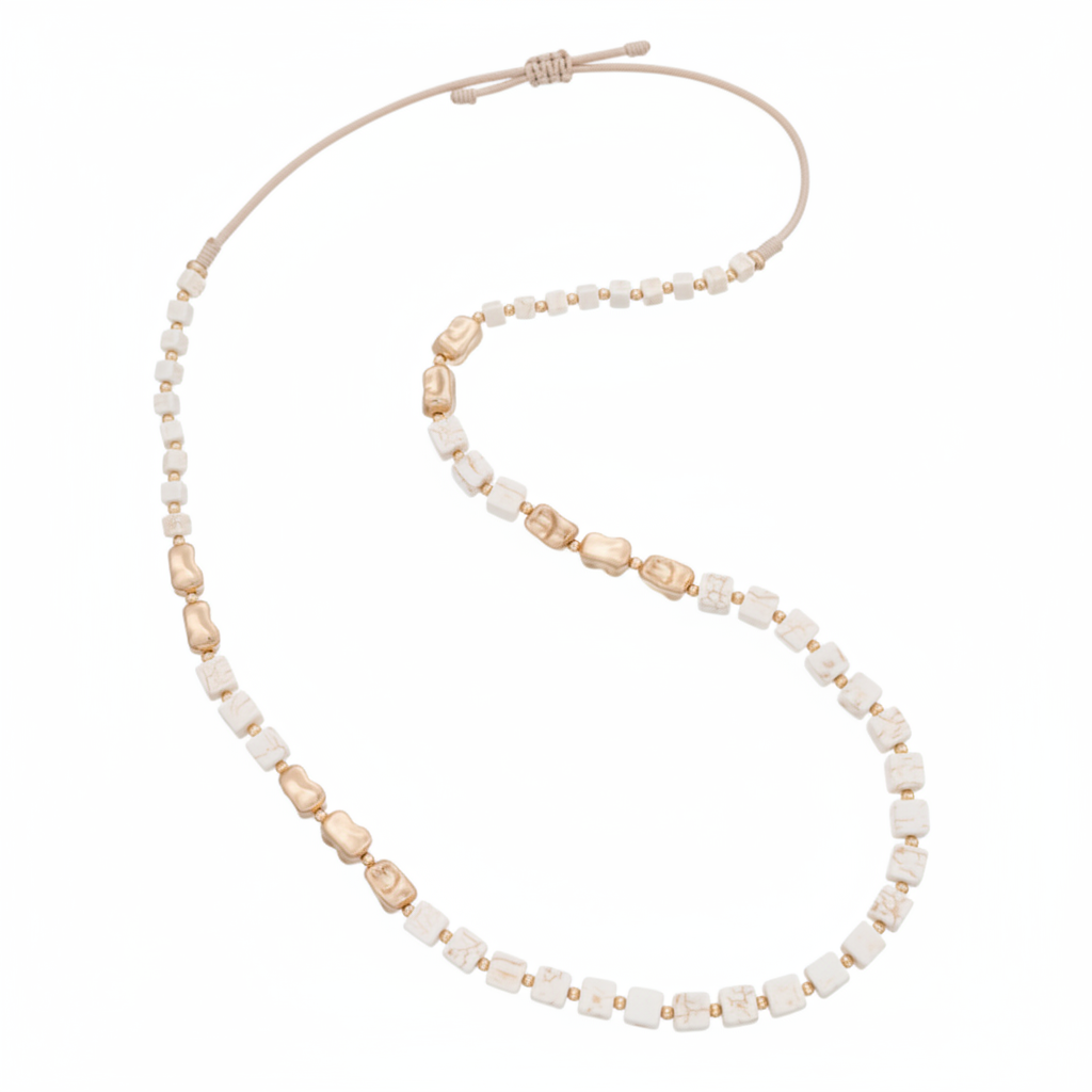 Zen Long White Howlite & Gold Necklace – White