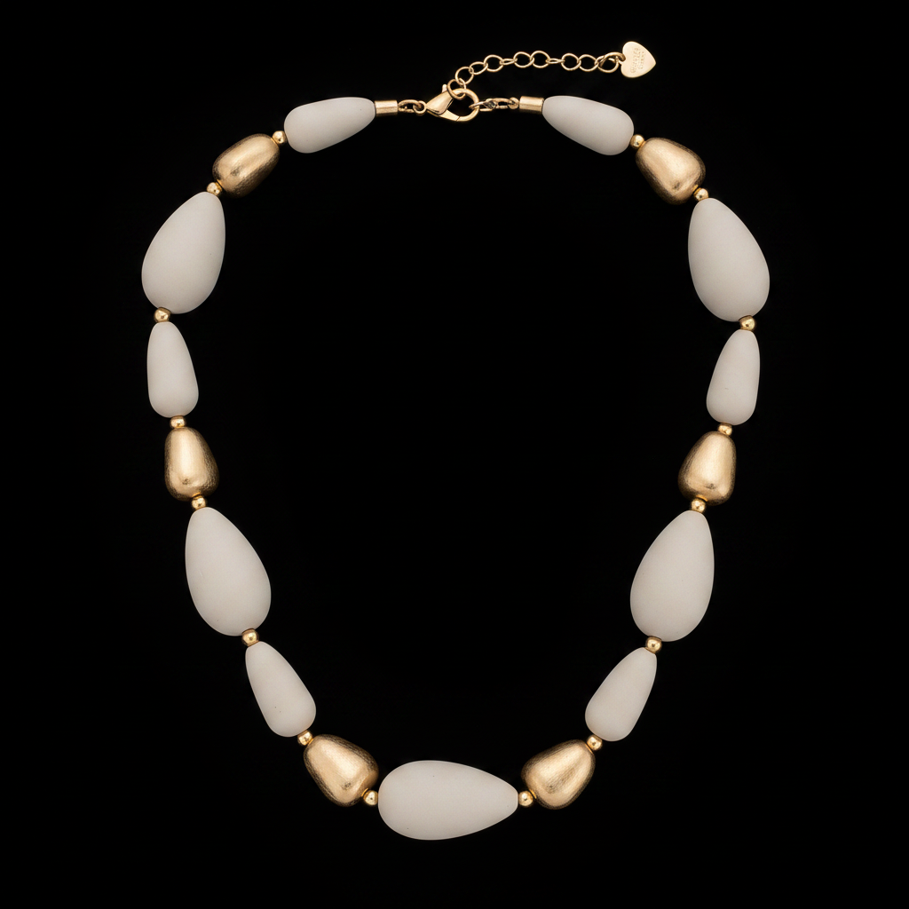Zen Teardrop Clay & Gold Nugget Necklace – Dark